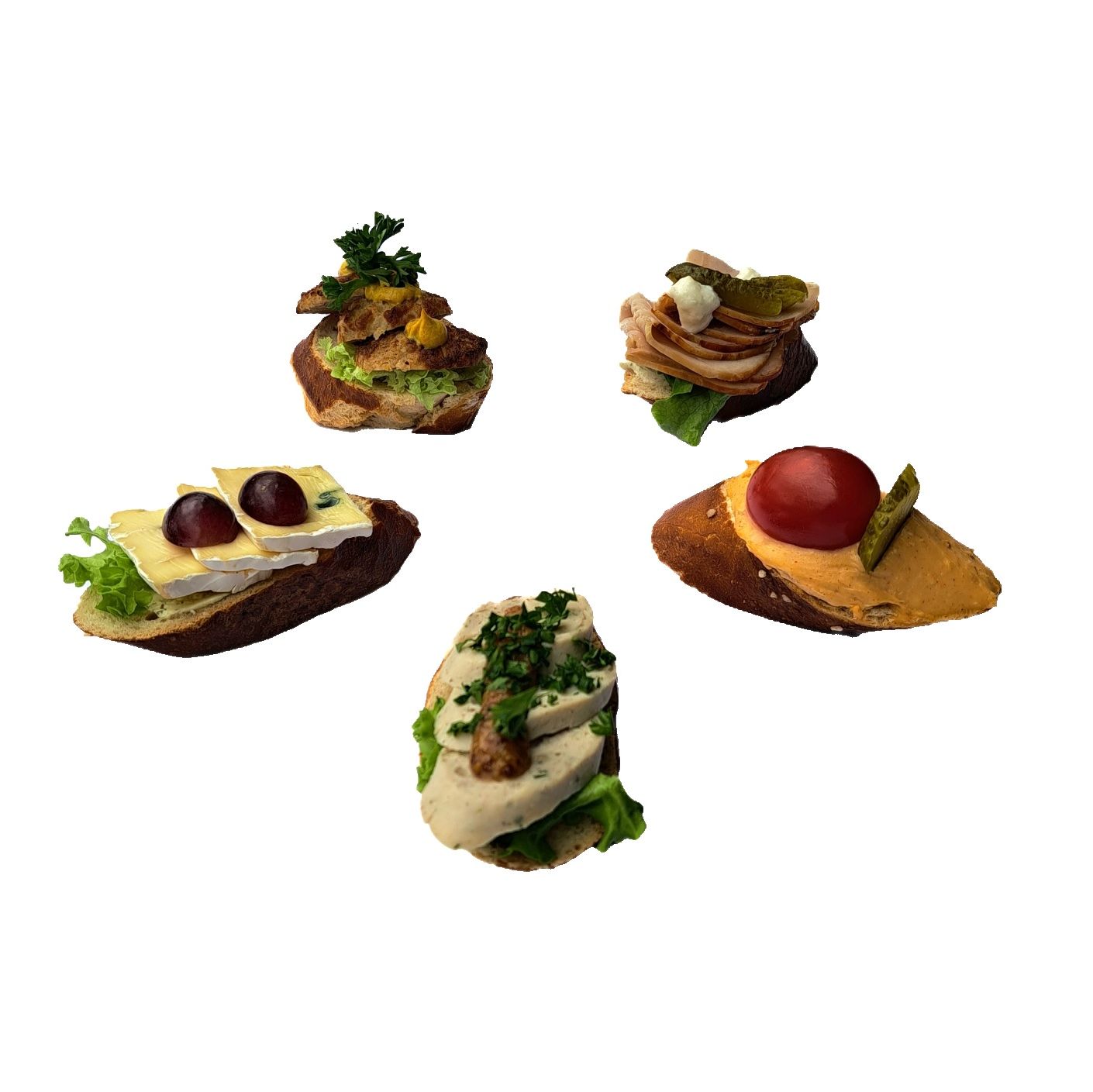 Bayerisches Canapé mit traditionellen Zutaten auf Laugenkonfekt