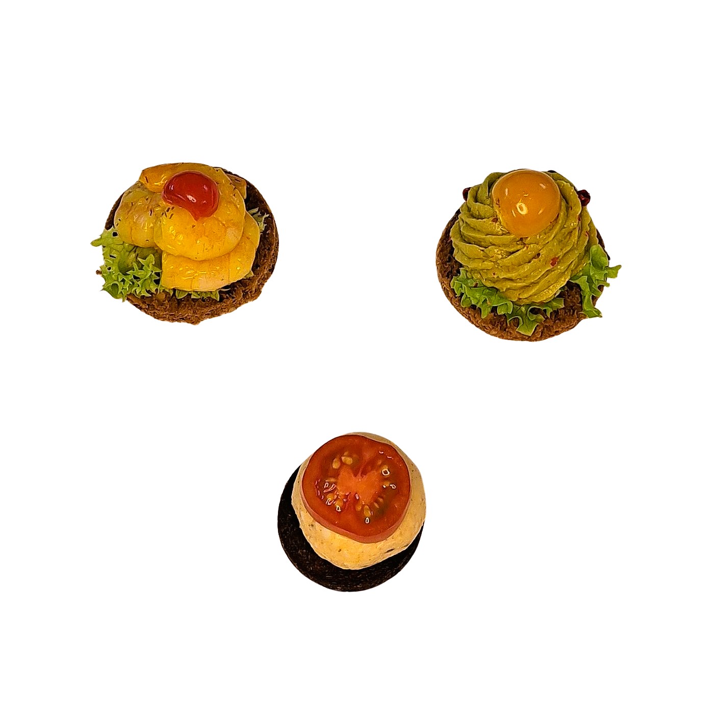 Exotische Canapés mit Avocadocreme, Obazda und Shrimps in Mango-Curry – ideal für Catering und Events