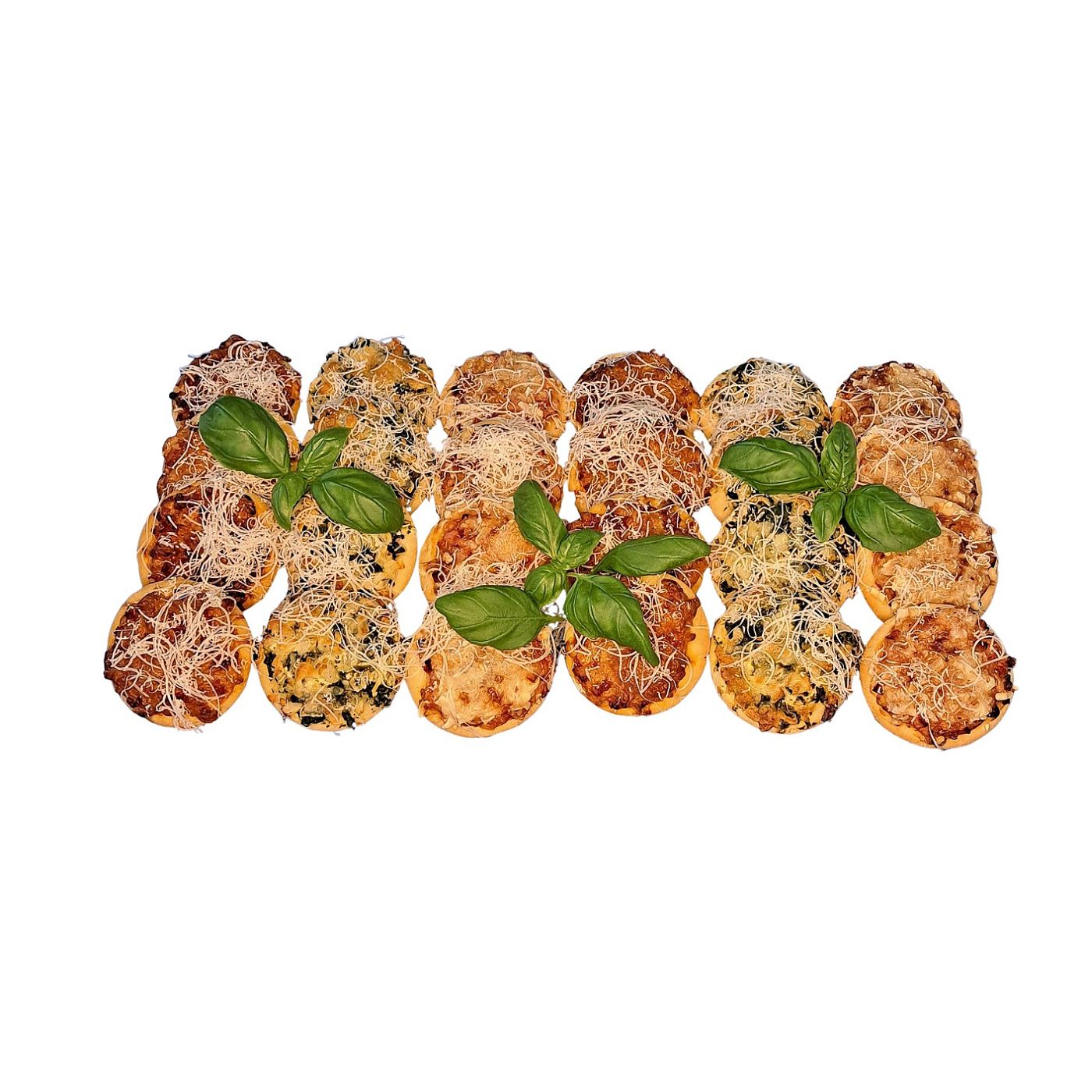 Mini Pizzen mit Schinken, Salami und Spinat – traditionell belegt